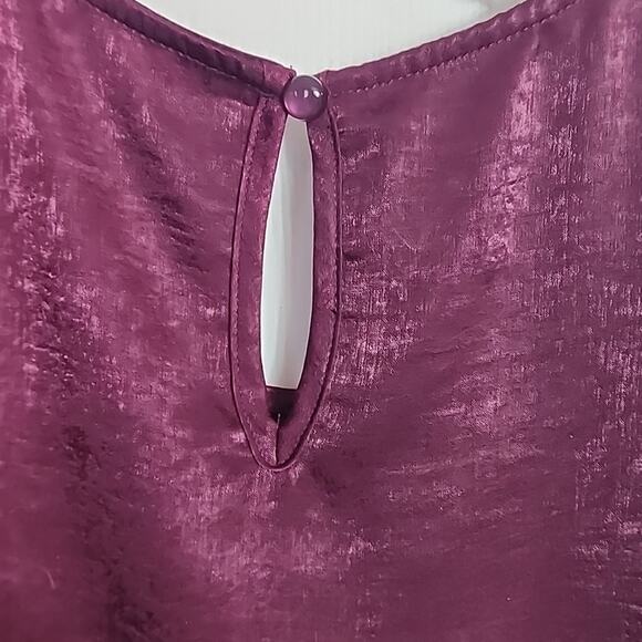 A. Byer Cold Shoulder Dark Purple Ruffle Blouse, Small - Picture 7 of 8
